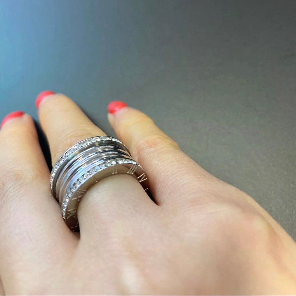 Roman Numeral Swarovski Crystals Stuck Up Eternity Gold Silver Rose Gold Ring